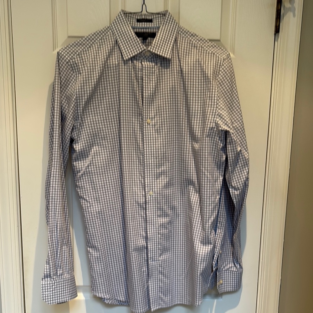 Banana Republic Gray and White Dress Shirt Grant Fit Medium